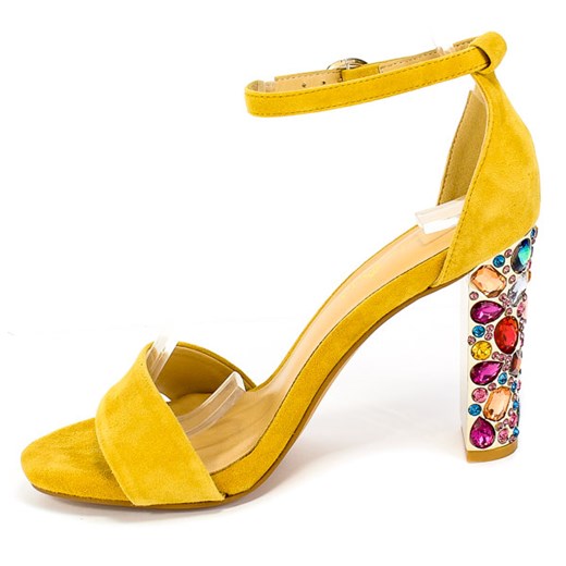 Żółte sandały damskie Alma En Pena z klamrą eleganckie na wysokim obcasie 
