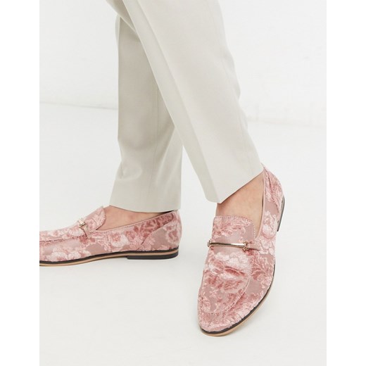 ASOS DESIGN – Różowe loafersy z kwiatowym wzorem i ozdobną klamerką-Różowy