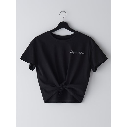 Cropp - Koszulka z wiązaniem - Czarny  Cropp L 