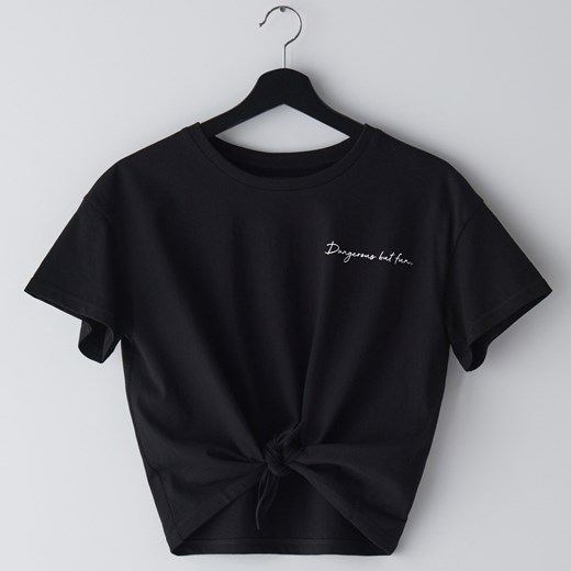 Cropp - Koszulka z wiązaniem - Czarny  Cropp L 