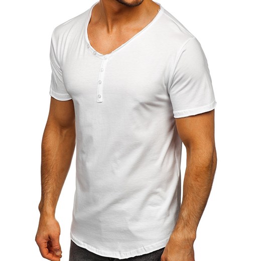 Biała bez nadruku koszulka męska w serek Bolf 4049 Denley  M  okazyjna cena 