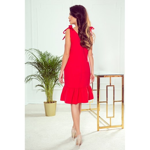 Sukienka Numoco czerwona z kokardą bez rękawów midi 