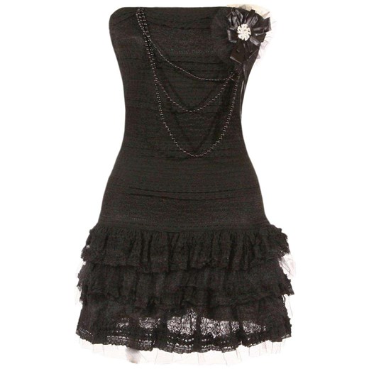 Koronkowa sukienka z falbankami czarna  Goddess 636-1