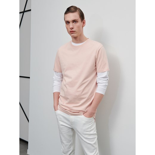 Reserved t-shirt męski różowy casual z krótkim rękawem 