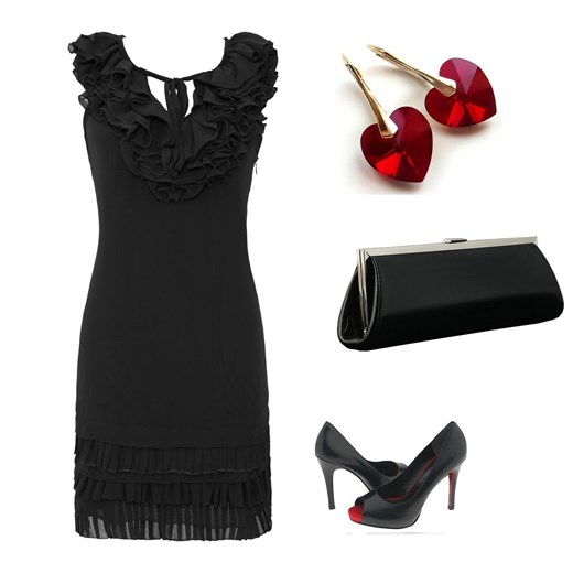 Elegancka szyfonowa sukienka z żabotem czarna Goddess 562