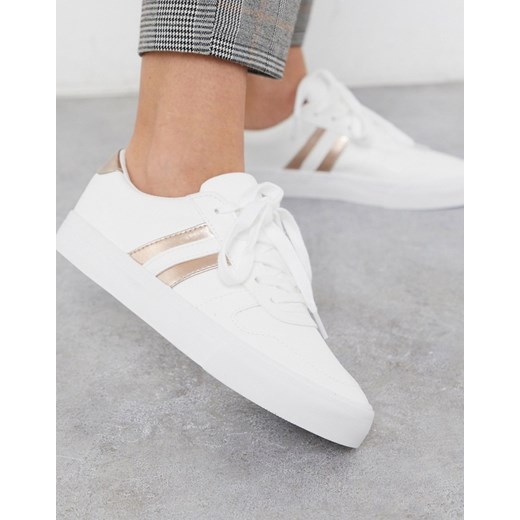 London Rebel – Białe sznurowane buty sportowe z paskami w kolorze różowego złota-Biały