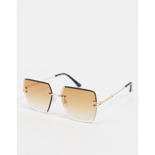 Selected Femme – Brązowe kwadratowe okulary przeciwsłoneczne bez oprawek-Złoty  SELECTED One Size Asos Poland