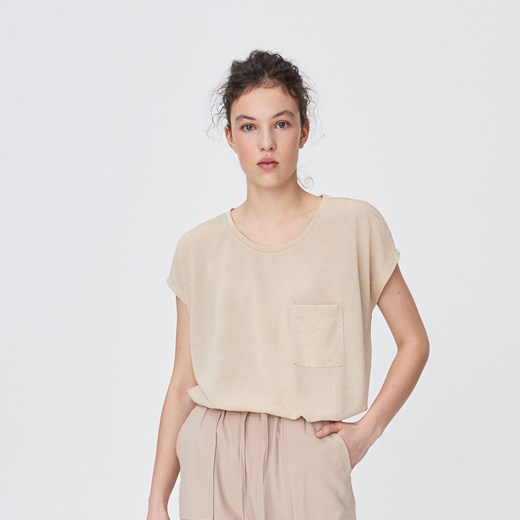 Sinsay - Koszulka oversize z kieszenią - Beżowy Sinsay L
