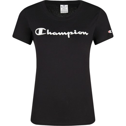 Bluzka damska Champion z napisami czarna z krótkim rękawem na wiosnę 