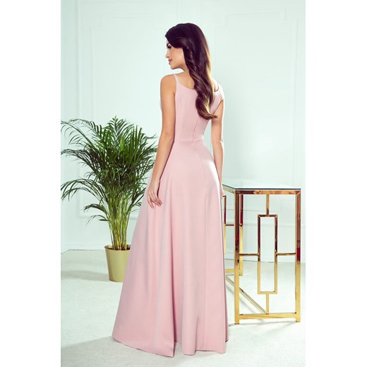 Elegancka maxi suknia Chiara na ramiączkach pudrowy róż  Numoco S vestyliapl