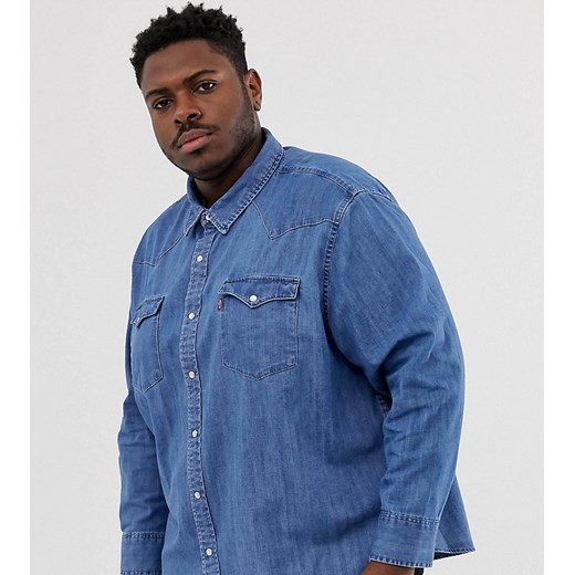 Levi's Big & Tall — Czerwona kowbojska koszula jeansowa z efektem sprania-Niebieski
