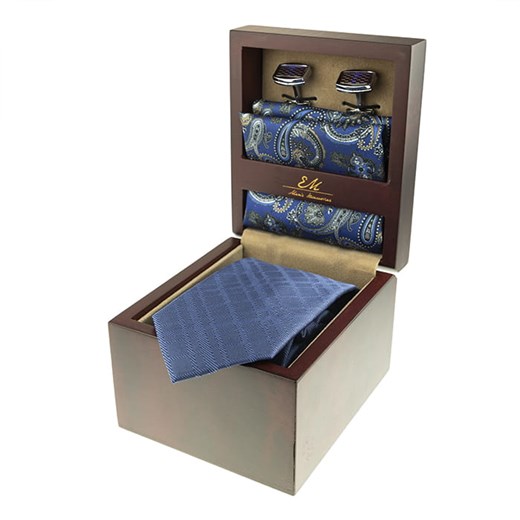 Zestaw Prezentowy dla mężczyzny w kolorze granatowym: krawat + poszetka + spinki zapakowane w pudełko EM 11  Em  EM Men's Accessories