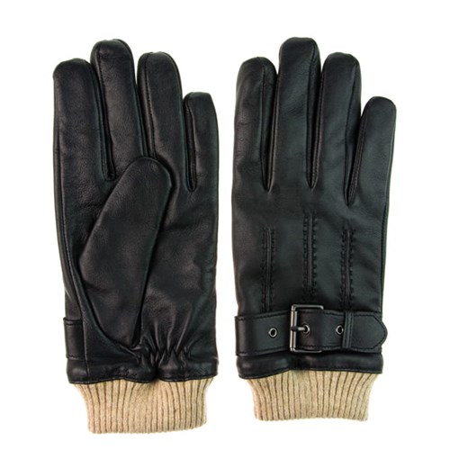 Rękawiczki PREMIUM czarne ze ściągaczem - skóra z owcy - opcja touch screen EM 19 Em Men`s Accessories   EM Men's Accessories