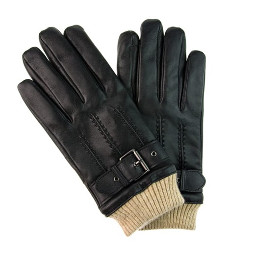 Rękawiczki PREMIUM czarne ze ściągaczem - skóra z owcy - opcja touch screen EM 19 Em Men`s Accessories   EM Men's Accessories