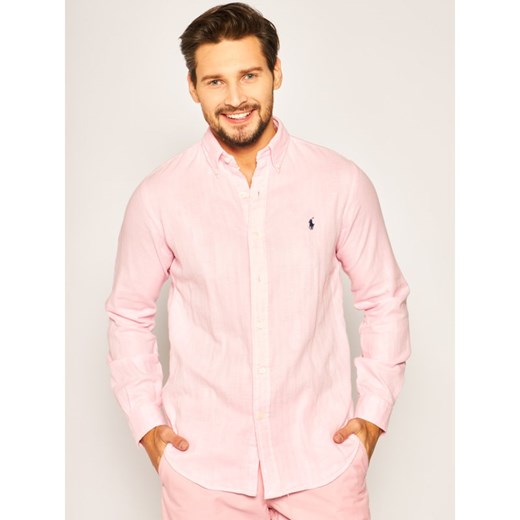 Koszula męska różowa Ralph Lauren z długim rękawem elegancka 