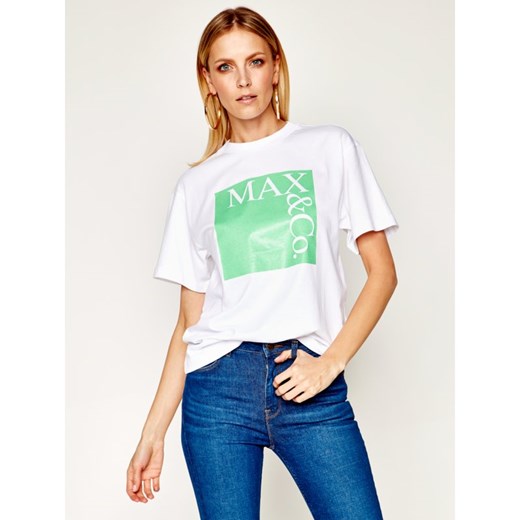 Bluzka damska Max & Co. z krótkimi rękawami z napisami z okrągłym dekoltem 