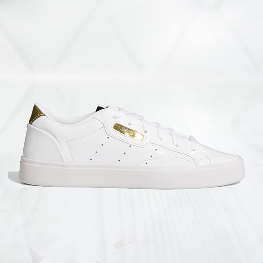 Buty sportowe damskie Adidas na płaskiej podeszwie białe sznurowane gładkie wiosenne 