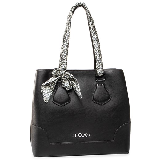 Shopper bag czarna elegancka ze zdobieniami mieszcząca a4 