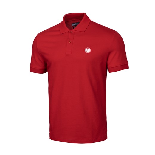 T-shirt męski Pit Bull tkaninowy czerwony bez wzorów z krótkim rękawem 