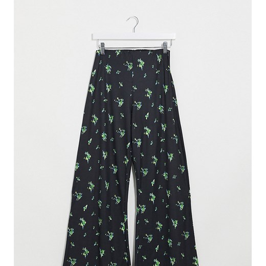 Reclaimed Vintage – Spodnie z rozszerzanymi szerokimi nogawkami z nadrukiem w kwiaty vintage-Szary