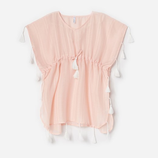 Bluzka dziewczęca Reserved różowa bez wzorów z krótkimi rękawami 