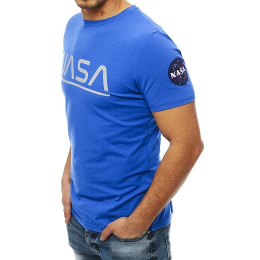 T-shirt męski z nadrukiem NASA niebieski RX4104  Dstreet L okazyjna cena  