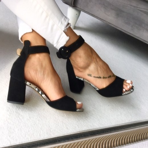 Sandały damskie czarne Calzado eleganckie skórzane z klamrą 