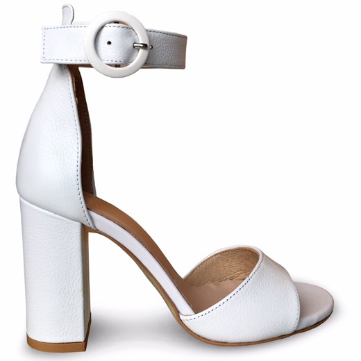 Sandały damskie Calzado na obcasie białe eleganckie z klamrą gładkie na wysokim 