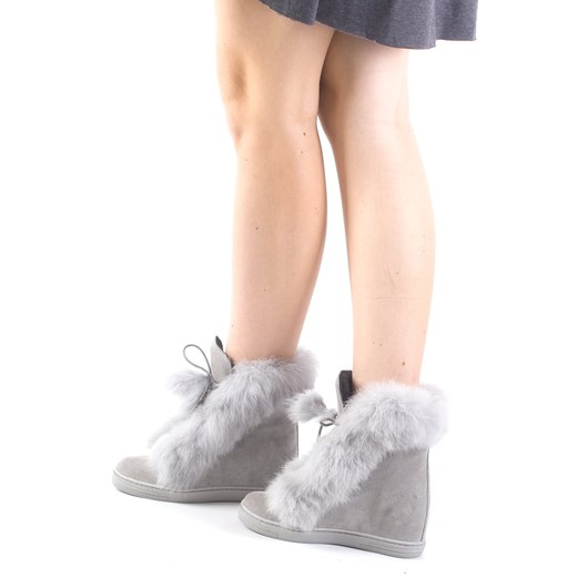 BOTKI SNEAKERSY NA KOTURNIE Z MISIEM CIEMNO SZARE SKÓRA ZAMSZ