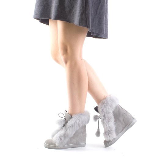 BOTKI SNEAKERSY NA KOTURNIE Z MISIEM CIEMNO SZARE SKÓRA ZAMSZ