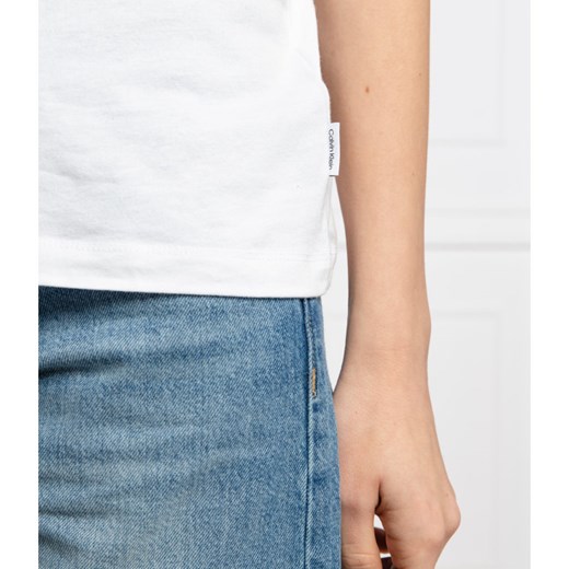 Bluzka damska Calvin Klein z krótkim rękawem z okrągłym dekoltem biała z napisem 