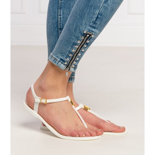 Ralph Lauren sandały damskie białe na płaskiej podeszwie bez obcasa z klamrą 