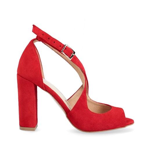 Czerwone sandały damskie Arturo Vicci na wysokim obcasie eleganckie bez wzorów na lato skórzane 