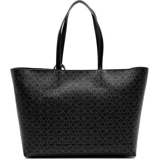 Shopper bag Calvin Klein czarna na ramię duża z nadrukiem z breloczkiem 