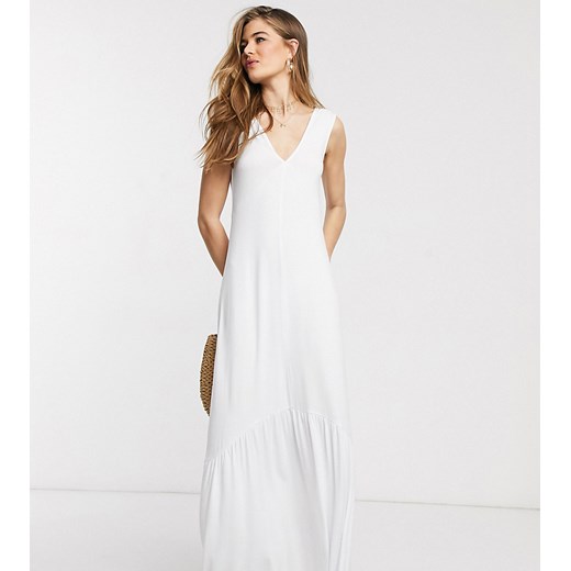 ASOS DESIGN Tall – Biała sukienka maxi z dekoltem w kształcie litery V-Biały