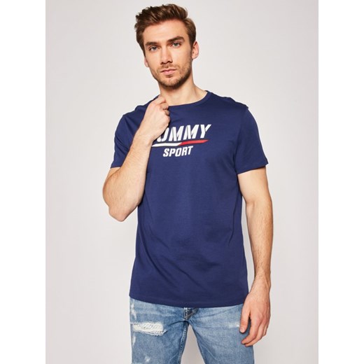 T-shirt męski Tommy Sport z napisami z krótkim rękawem 