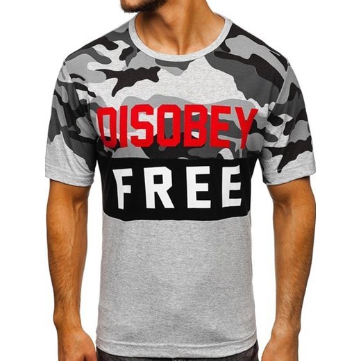 T-shirt męski z nadrukiem moro-szary Denley 6308