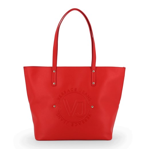 Shopper bag czerwona Versace Jeans duża skórzana z nadrukiem bez dodatków elegancka 