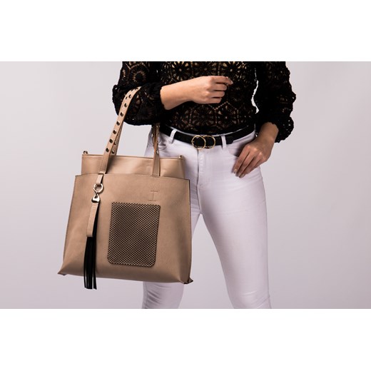 Shopper bag ARTURO VICCI elegancka duża na ramię z frędzlami ze skóry ekologicznej matowa 