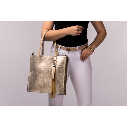 Shopper bag ARTURO VICCI do ręki złota duża elegancka