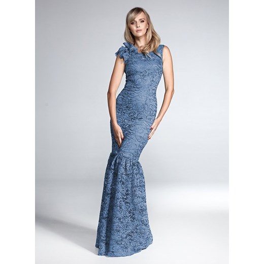 Sukienka Marselini z krótkim rękawem niebieska z elastanu 