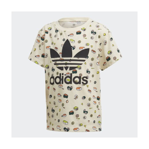 T-shirt chłopięce Adidas beżowy z krótkim rękawem w nadruki 