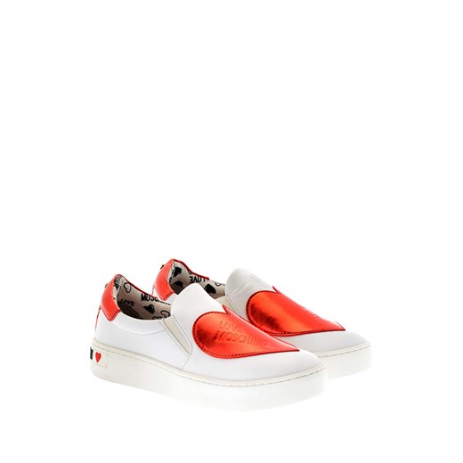 Skórzane slippersy w kolorze biało-czerwonym