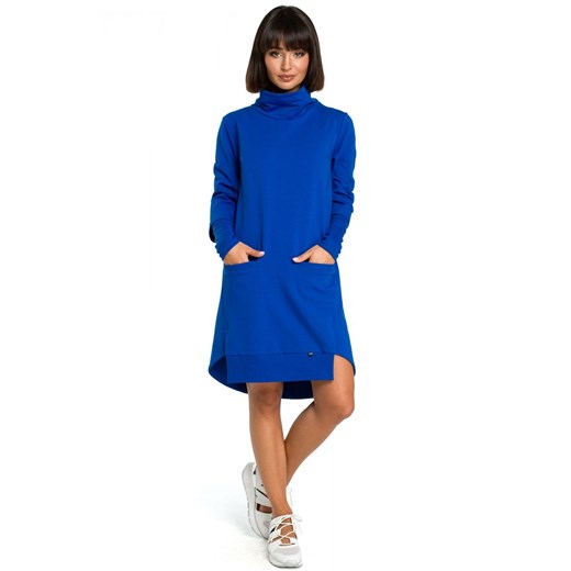 B089 Sukienka z golfem - chabrowa ze sklepu Świat Bielizny w kategorii Sukienki - zdjęcie 85517188
