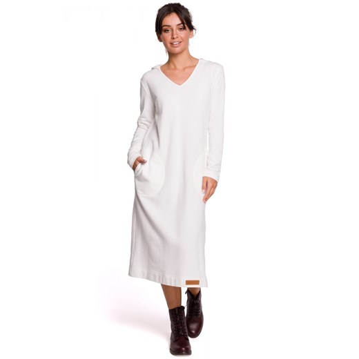 B128 Sukienka maxi z kapturem - ecru ze sklepu Świat Bielizny w kategorii Sukienki - zdjęcie 85517669