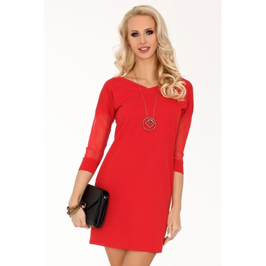 Merribel sukienka czerwona mini bez wzorów na randkę z długimi rękawami 