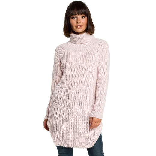 BK005 Długi sweter z golfem - różowy Be Knit  uniwersalny Świat Bielizny