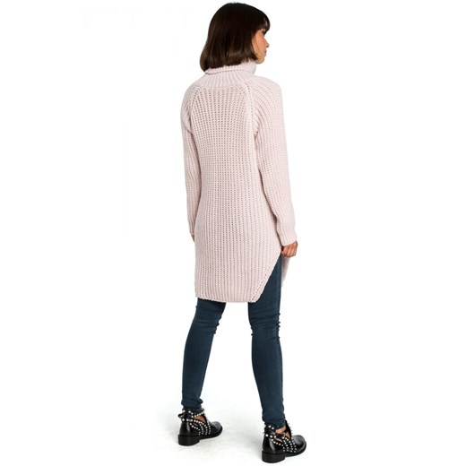 BK005 Długi sweter z golfem - różowy  Be Knit uniwersalny Świat Bielizny