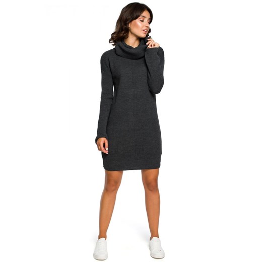BK010 Swetrowa mini sukienka z golfem - grafit ze sklepu Świat Bielizny w kategorii Sukienki - zdjęcie 85518966