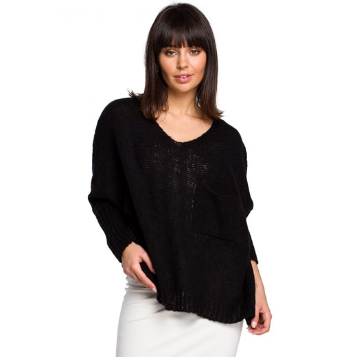 BK018 Luźny sweter z kieszenią - czarny ze sklepu Świat Bielizny w kategorii Swetry damskie - zdjęcie 85519057